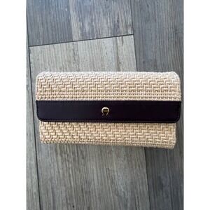 Aigner‎ Straw Raffia Woven Wallet Clutch With Leather Trim And Chain Strap